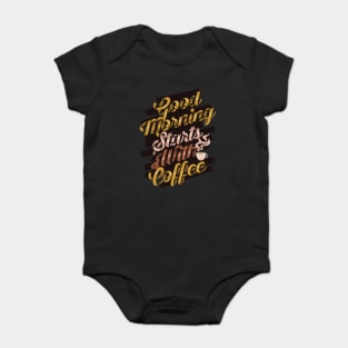 Good morning stars with coffee, coffee slogan black letters Baby Bodysuit